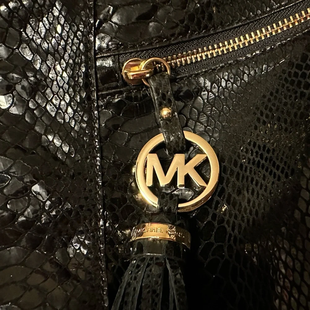 Michael Kors black, reptile print hobo‎ style bag